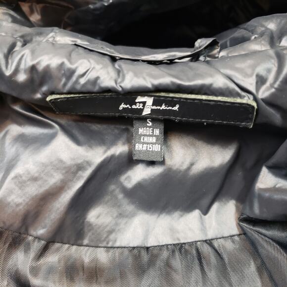 7 for all Man Kind Jacket Womens Small Hooded Puffer Black Down Coat Pockets - Picture 8 of 9